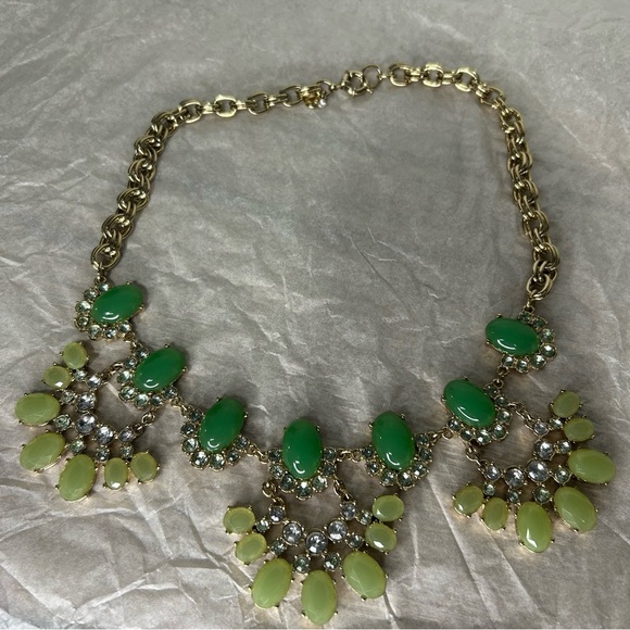 Vtg J.CREW Faux Jade Rhinestone Double Rolo Statement Necklace - Picture 5 of 6